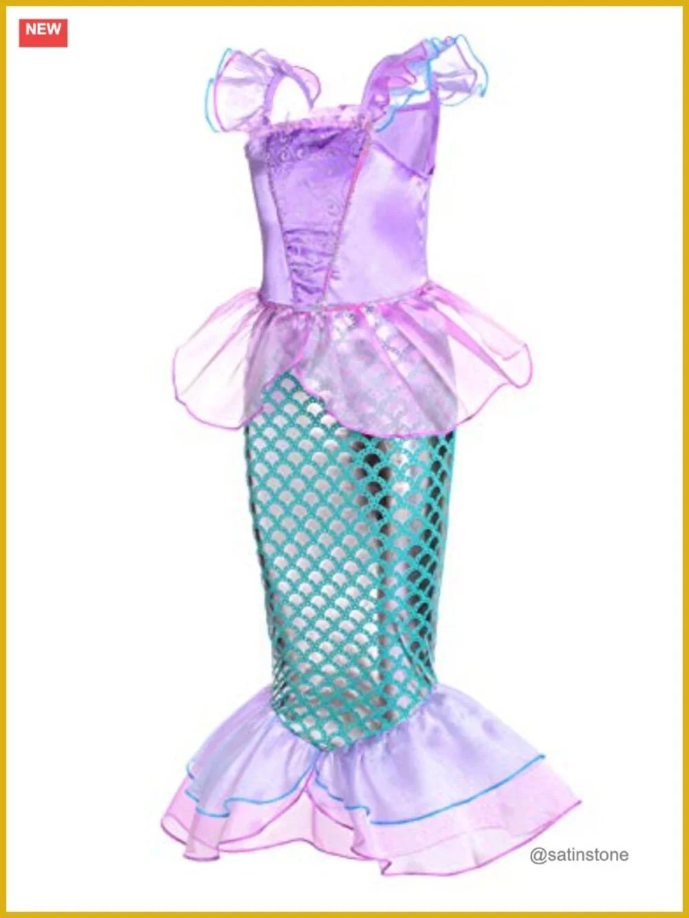 Little Mermaid Costume Set Girls Princess Dress Crown Wand Gloves Halloween